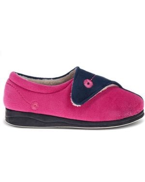 Pavers Wide Fit Ladies Touch Fasten Full Slippers With Permalose Sole - Purple