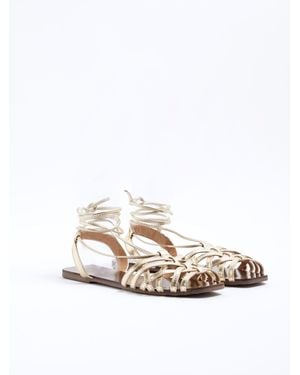 River Island Leather Caged Tie Up Sandals - White