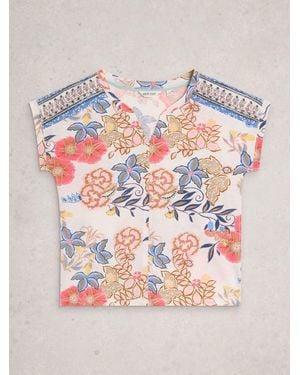 White Stuff Nelly Notch Neck Cotton T-Shirt - Gray