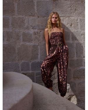 Next Animal Print Bandeau Shirred Body Balloon Leg Jumpsuit - Gray