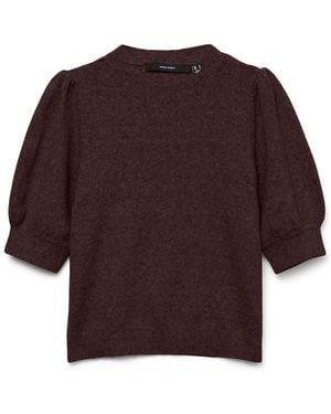 Vero Moda Round Neck Puff Sleeve Knitted Sweater - Red