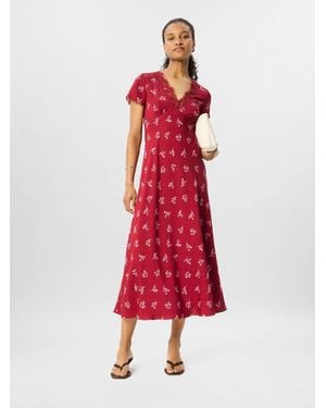 Whistles Petite Floral Lace Trim Midi Dress - Red
