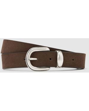 Reiss Chocolate Jonny Suede Suede Western Belt - White