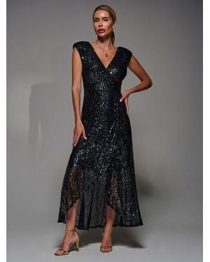 Jolie Moi Asymmetrisches Maxikleid Mit Pailletten Und Rüschensaum - Schwarz