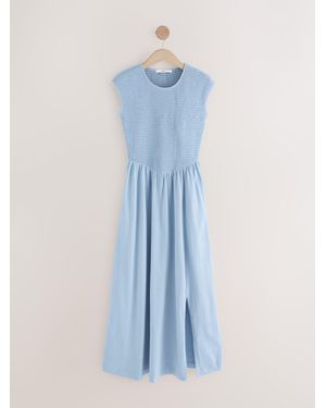 Next Cap Sleeve Shirred Body Jersey Midi Dress - Blue