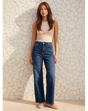 Roman Denim Wide Leg Stretch Denim Jeans - Blue