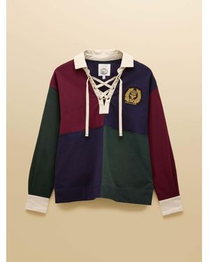 Joules Claremont 100% Cotton Harlequin Lace Up Rugby Shirt - Blue