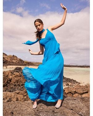 Ro & Zo Petite Vivian Pleated Skirt Drop Waist Dress - Blue
