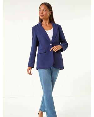 Roman Petite Textured Buttoned Blazer - Blue