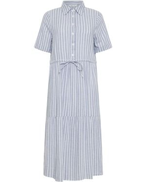M Com Striped Collared Shirt Dress - White