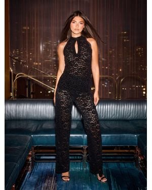 Lipsy X Samie Elishi Petite Sheer Lace Wide Leg Pants - Blue