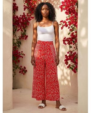 Roman Floral Border Panel Culotte Pants - Red