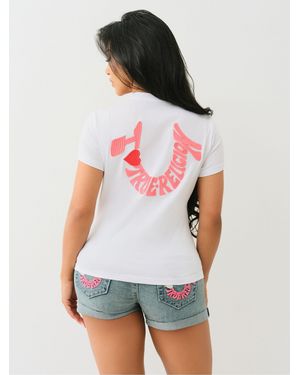 TRUE RELIGION 100% Cotton Embroidered Horseshoe Short Sleeve Crew T-Shirt - White