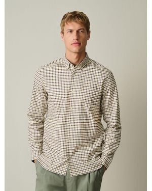 Next Stretch Oxford Check Long Sleeve Shirt - Natural