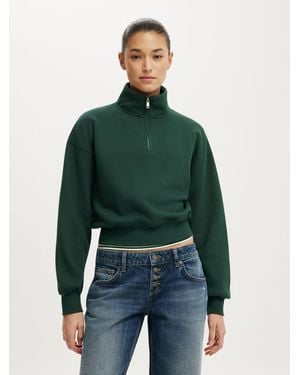 Cotton On Quarter Zip Sweatshirt - Green