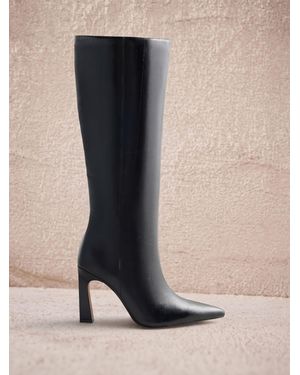 Lipsy Faux Textured Leather High Block Heel Long Knee High Boots - Natural
