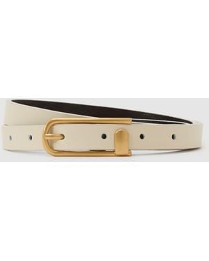 Reiss Slim Leather Half-Keeper Belt - Natural