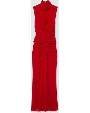 Reiss Petite Sheer Ruched Sleeveless Maxi Dress - Red