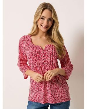 M Com 3/4 Sleeve Henley Top - Red