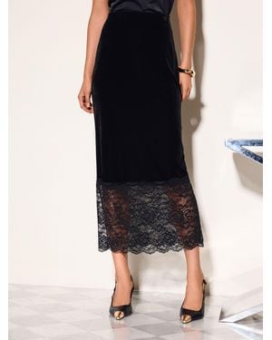 Friends Like These Velvet Lace Hem Midi Skirt - Black