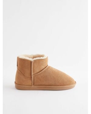 Next Tan Faux Fur Lined Suede Slipper Boots - Brown