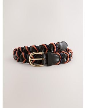 Next Chocolate/ Regular Leather & Cord Plaited Belt - Brown