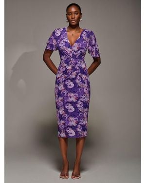 Jolie Moi Angel Sleeve Mesh Bodycon Dress - Purple