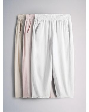 The Set 3 Pack Barrel Leg Pants With Linen/Pastel/Pastel - White