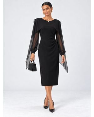 Jolie Moi Cap-Detail Long-Sleeve Midi Dress - Black
