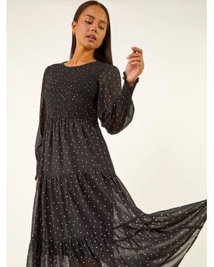 Roman Petite Spot Print Maxi Dress - Black