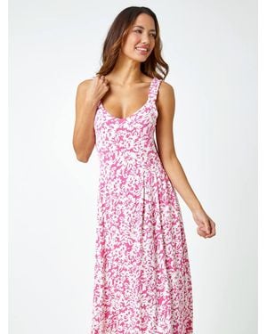 Roman Sleeveless Floral Midi Stretch Dress - Pink