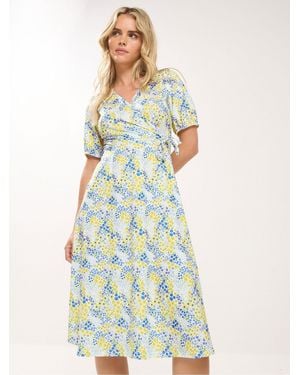 M Com Petite Ditsy Floral Wrap Dress - Blue
