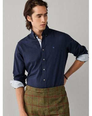 Hackett Tailored Fit Multi Trim Flannel Shirt - Blue