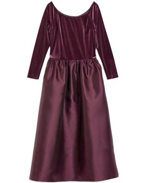 Albaray Velvet & Taffeta Bardot Dress - Purple