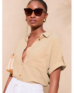 Lipsy Short Sleeve Utility Shirt - Natural