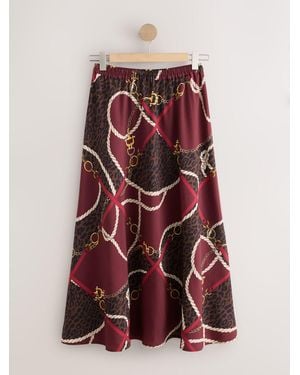 Next Matte Satin Midi Skirt - Red