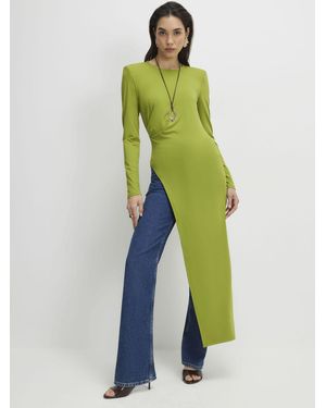 River Island Shoulder Pad Long Asymmetric Top - Green