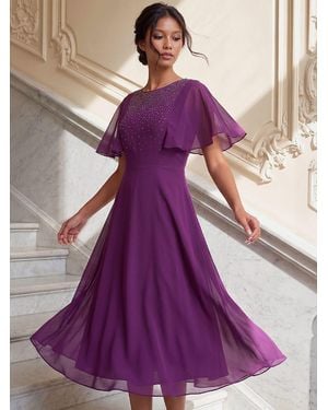 Roman Petite Hotfix Cape Dress - Purple