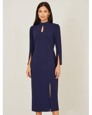 Yumi' Flute Sleeve Pencil Midi Dress - Blue