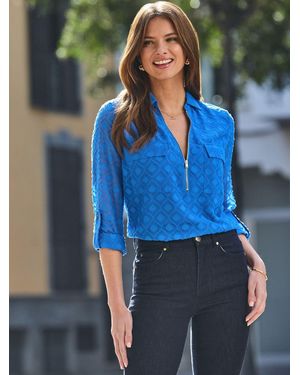Sosandar Utility Zip Front Tunic Top - Blue