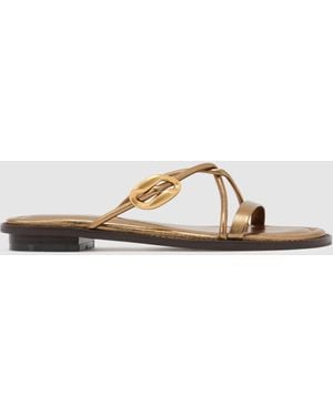 Reiss Raina Leather Twist-Strap Flat Sandals - Metallic