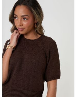 Threadbare Knitted Yarn Short Sleeve T-Shirt - Brown