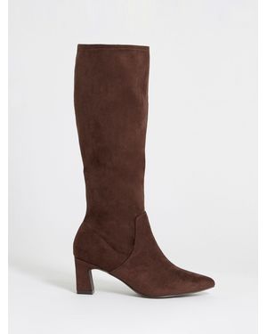 JD Williams Wide Fit Pointed Block Heel Stretch Knee High Boots - Brown