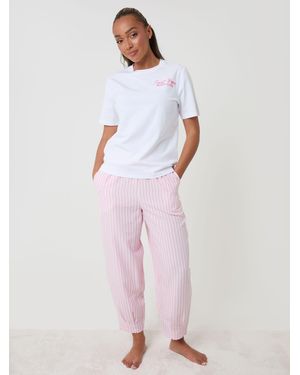 Threadbare Stripe Seersucker Saint Tropez Graphic Print Pajamas Set - Pink