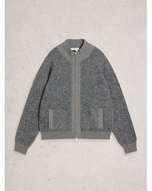 White Stuff Bobby Boucle Zip Cardigan - Gray