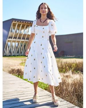 Yumi' Cotton Sunflower Embroidered Midi Dress - Blue