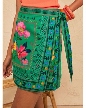Love & Roses Floral Printed Wrap Mini Skirt - Green
