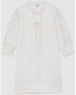 Reiss Gia - Ivory Cotton Cheesecloth Broderie Mini Dress, Us 4 - White