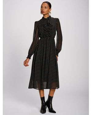 Jolie Moi Chiffon Print Ruffled Shirt Dress - Black