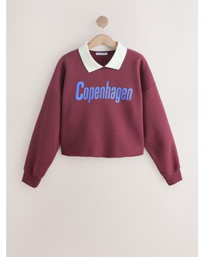 Next Burgundy Collared Graphic Sweatshirt - Pink